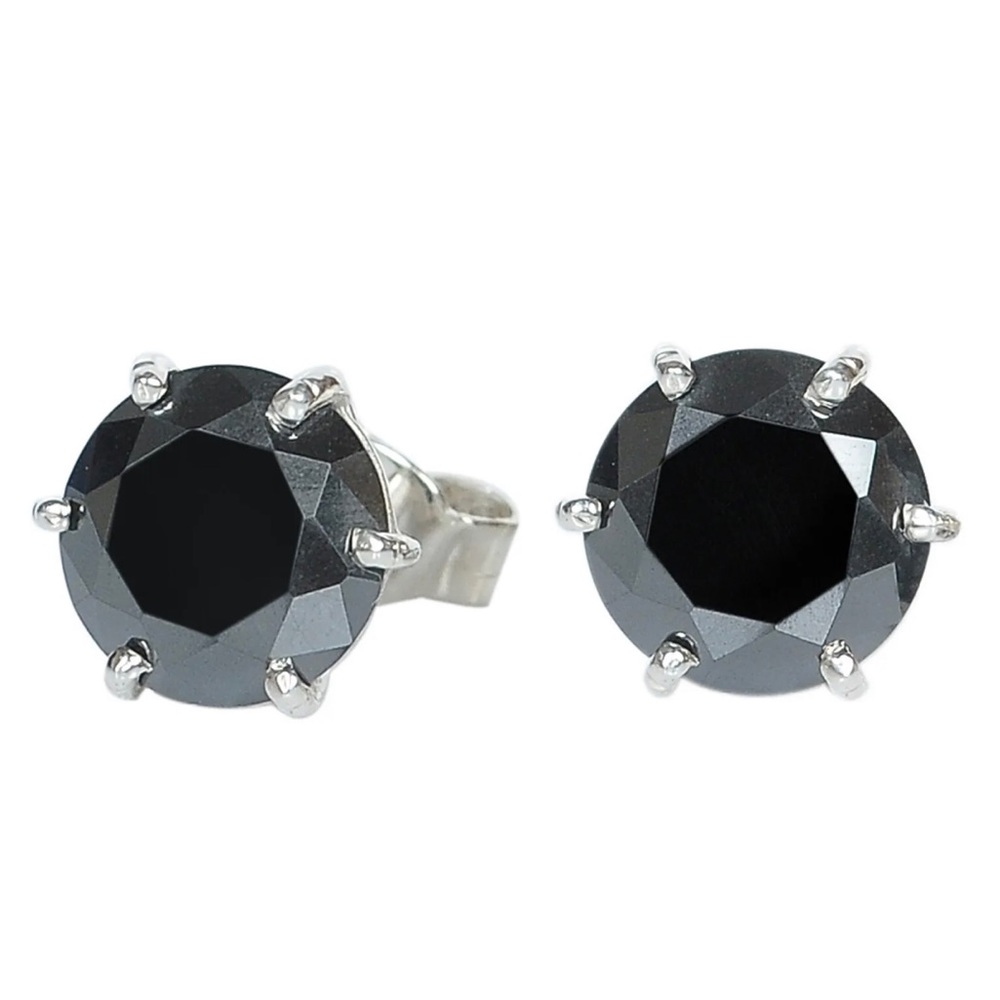NWT 925 STERLING SILVER & 4.08 Ct NATURAL JET BLACK DIAMOND STUDS EARRINGS - Picture 9 of 11
